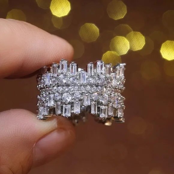 New Luxury 925 Sterling Silver Irregular Silver Eternity Band Ring - Picture 5 of 9